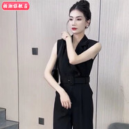 銘匯通夏季網(wǎng)紅時(shí)尚小個(gè)子連體衣褲女V領(lǐng)職業(yè)通勤顯瘦連體 黑色無(wú)腰帶 黑色無(wú)腰帶 M -110斤