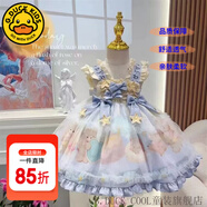 G.DUCKKIDS童裝洛麗塔兒童裙子夏季公主裙女童連衣裙夏裝繁星生日蓬蓬裙女孩 紫色 120尺碼5~6歲【110-120cm】cm