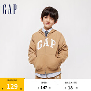 Gap男女童春秋L(fēng)OGO經(jīng)典連帽衛衣拉鏈開(kāi)衫外套890300 卡其色 120 cm(XS)亞洲尺碼