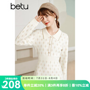 betu百圖女裝亮絲提花娃娃領(lǐng)軟糯法式收腰顯瘦中長(zhǎng)款毛織連衣裙裙子2110T68 杏色 M