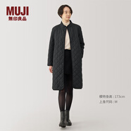 無印良品（MUJI）女式 可水洗絎縫大衣外套女款棉服冬菱格棉衣中長款女裝 BD0YVA4A 黑色 L (165/88A)