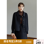 獨(dú)束大碼女裝全羊毛復(fù)古毛呢套裝女冬季新款胖mm短款雙面呢外套 黑色外套 2XL