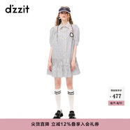 DZZIT地素春夏新款法式復(fù)古泡泡袖徽章設(shè)計(jì)條紋短袖連衣裙3H2O4452T 深藍(lán)色 S