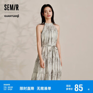森馬觀園吉聯(lián)名連衣裙女肌理國(guó)風(fēng)夏收腰寬松掛脖長(zhǎng)裙109324114021