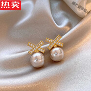 KZD港澳輕奢高端品質(zhì)色雙珍珠耳環(huán)女耳釘2025輕奢高級感氣 交叉灰珍珠