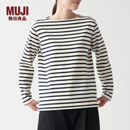 無(wú)印良品 MUJI 女式 粗棉線(xiàn) 天竺編織 一字領(lǐng)長(cháng)袖T恤 BBD05A1A 原色X橫條 S
