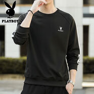 花花公子（PLAYBOY）白色衛(wèi)衣男士2025春季運動上衣服潮流新款圓領(lǐng)長袖t恤男 20172黑色【款】 常規(guī) M