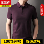 恒源祥100%純棉短袖T恤男士夏季翻領(lǐng)休閑中年薄款polo衫半袖上衣服男裝 9636紫色 4XL 190/58