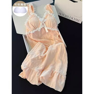 西忘高級感甜美睡衣女士夏季帶胸墊白色花邊吊帶睡裙公主風(fēng)少女家居服 240701FE 純色花邊 粉色 XL