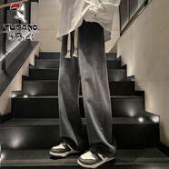 啄木鳥（TUCANO）復(fù)古風(fēng)牛仔褲男款夏季直筒寬松大碼冰絲闊腿褲美式潮流休閑長褲子 黑色漸變 XL 130至145斤可穿
