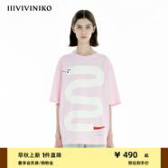 IIIVIVINIKO【生肖聯(lián)名系列】2025春季新款寬松圓領(lǐng)落肩短袖T恤女 淺粉 S