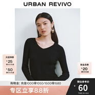 UR秋季新款女裝簡約基礎(chǔ)百搭休閑修身V領(lǐng)針織衫UWB940008 正黑 M