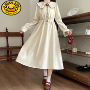 G.DUCKKIDS15初中學(xué)生13少女12歲大童日系法式學(xué)院風(fēng)娃娃領(lǐng)連衣裙長(cháng)袖女秋冬 杏色連衣裙 165 S 【70-90斤】