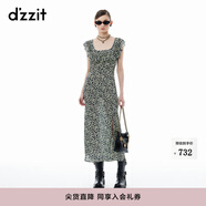 DZZIT地素連衣裙2024秋季新款法式浪漫風(fēng)印花裙子女 黑色 S