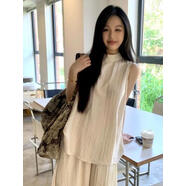 松弛感休閑套裝2025夏季新款上衣無(wú)袖背心高腰裙褲寬松兩件套 杏色上衣 S