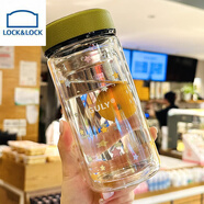 樂扣樂扣（LOCK&LOCK）杯子2025新款女高顏值雙層玻璃水杯耐高溫茶水分離泡茶杯便攜可愛 450ml綠色皮紋蓋星星雙層玻璃杯