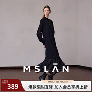 MSLAN|商場(chǎng)同款23冬新款女長(zhǎng)袖圓領(lǐng)下擺網(wǎng)紗拼接連衣裙MFDT437 烏黑 S