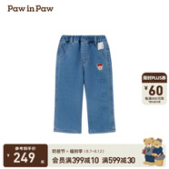 PawinPaw卡通小熊童裝秋冬女寶寶加絨牛仔喇叭褲休閑褲 Indigo牛仔藍(lán)色/55 100 cm
