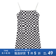 美特斯邦威黑色寬松吊帶裙女百搭夏季細(xì)肩帶彈力高腰連衣裙女 黑白紋組 L 165 88A