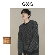 GXG男裝 城市定義灰白拼接勾線螺紋領(lǐng)口寬松毛衣針織衫23秋季新 灰色 L