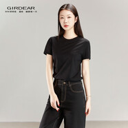 哥弟（GIRDEAR）女裝T恤夏季新款上衣圓領(lǐng)百搭純色基礎(chǔ)款短袖小白T恤1301048 黑色 L (4碼)