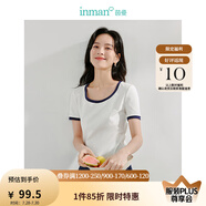 茵曼（INMAN）撞色羅紋棉女裝U領(lǐng)短袖T恤修身氣質(zhì)休閑通勤2025夏季新款短款上衣 牙白色-新 M