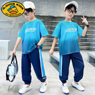 G.duck童裝男童夏裝套裝新款夏季男孩中大童運動(dòng)薄款t恤夏天衣服帥氣潮 藍色 140 cm