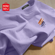 名創(chuàng)優(yōu)品（MINISO）短袖男女情侶t恤新款夏季美式潮牌涂鴉寬松透氣紫色體恤男生衣服 【100%純棉】紫色(浮光筆刷胸標(biāo)_B標(biāo)) M /170(男女同款)