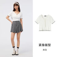 森馬（Semir）針織衫女短款撞色木耳邊小個子鏤空緊身衣服氣質107423107002 本白10101 XL 170/92A/XL