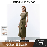 UR2025春季新款女裝簡約褶皺開衩修身短袖連衣裙UWM750014 綠卡其 L