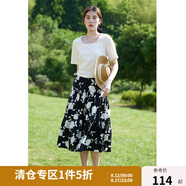 獨(dú)束大碼女裝微胖mm復(fù)古印花拼接飄逸感半裙夏季新款半身裙22DS2409 黑底米花-短 XL