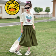 G.DUCKKIDS品牌童裝女童套裝夏季套裙兒童夏裝短袖T恤半身裙子兩件套中大童 2411 米奇套裝 綠色 120