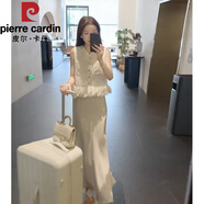 皮爾卡丹（pierre cardin）新中式國風(fēng)套裝女夏季2025新款名媛氣質(zhì)無袖亮片馬甲半身裙兩件套 米杏色馬甲+米杏色半身裙 S 建議85-100斤