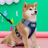 冇寵寵物狗狗胸背帶背心式背帶牽引繩柯基柴犬中型犬防爆沖遛狗繩項(xiàng)圈 深藍(lán)色【贈(zèng)1.5米黑色牽引繩】 M胸圍50-64cm【建議14-26斤】