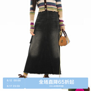 樂町工裝牛仔長裙秋冬女生A字半身裙C2GFD4104 深灰 S