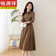 恒源祥高級感春秋長(cháng)袖襯衫洋裝女2025新款收腰顯瘦氣質(zhì)翻領(lǐng)過(guò)膝長(cháng)裙子 卡其  M 建議105斤以?xún)?
                                         title=