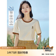 茵曼涼感撞色繡花女裝正肩短袖t恤2025夏季新品打底襯衫上衣 梨花杏 L