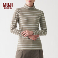無(wú)印良品 MUJI 女式 彈力羅紋編織 高領(lǐng)長(zhǎng)袖T恤 BBM01A1A 米白色條紋 M