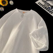 杜小閑冰絲V領(lǐng)短袖t恤男生夏季2025新款高級感純色寬松休閑半袖體恤上衣 A094-T8608白色 【升級款】 L [推薦100-120斤]