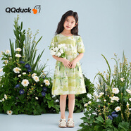 可可鴨（QQ DUCK）童裝女童裙子中大童連衣裙碎花田園裙青少年衣服綠色森林；165