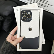 喔屋ins高級(jí)雙拼色素皮紋適用iPhone16ProMax蘋(píng)果14手機(jī)殼15pro新款全 白黑色 iPhone 15 Pro