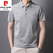 皮爾卡丹（pierre cardin）純棉短袖t恤男士夏季爸爸裝中年翻領半袖上衣中年人polo衫體恤男 FXL29-2-7721灰色 有口袋 L 175【建議140-160斤】