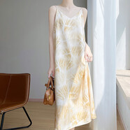 HIPPATIA2025新款白色法式鏤空刺繡真絲吊帶背心裙女季外搭內穿打底裙顯 黃色 JXYZRFZ-2581 M