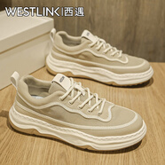 西遇（Westlink）男鞋2025秋季新款厚底薄款透氣網(wǎng)面休閑板鞋男士百搭防滑運動潮鞋 沙色 單層 41 （標準運動鞋尺碼）