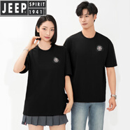 JEEP SPIRIT吉普情侶款短袖t恤男女夏季圓領(lǐng)速干上衣純色企業(yè)文化刺繡體恤衫 黑色 4XL