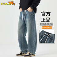 博世堡牛仔褲高端男秋季新款直筒褲藍(lán)色寬松時(shí)尚百搭潮牌長褲子 藍(lán)色 HJ-16095 28
