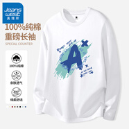 真維斯（Jeanswest） 日系t恤男長(zhǎng)袖春秋季純棉男士圓領(lǐng)打底衫休閑青少年寬松大碼體恤 白#藍(lán)墨字母D M 【百分百精梳純棉】