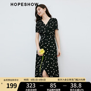 紅袖泡泡袖黑色連衣裙夏季2024新款女裝 波點(diǎn)收腰V領(lǐng)顯瘦減齡雪紡裙 黑底米點(diǎn)818 XL