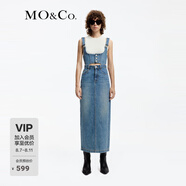 MO&Co.連衣裙兩件套棉質(zhì)可拆卸胸衣高腰直筒牛仔裙吊帶背帶裙摩安珂 牛仔藍色 S 160
