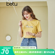 betu百圖女裝春裝新款寬松韓版卡通印花短袖T恤ins潮JD2102T08 黃色 L